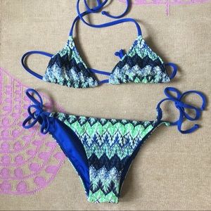 Blue and Green Knit Bikini